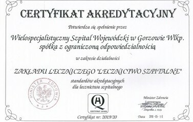 Certyfikaty Wielospecjalistycznego Szpitala Wojewódzkiego w Gorzowie Wlkp. Sp. z o.o. 3